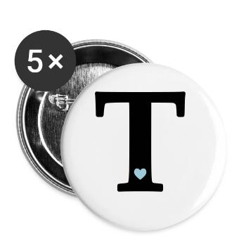 Buchstabe T Anfangsbuchstabe - Buttons klein 25 mm (5er Pack) - Weiß - Vorne