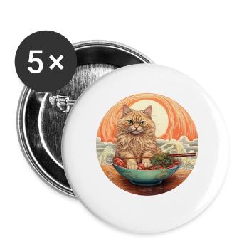 Chat de nouilles - Lot de 5 petits badges (25 mm) - blanc - Devant