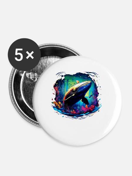 Blauwal - Buttons klein 25 mm (5er Pack) - Weiß
