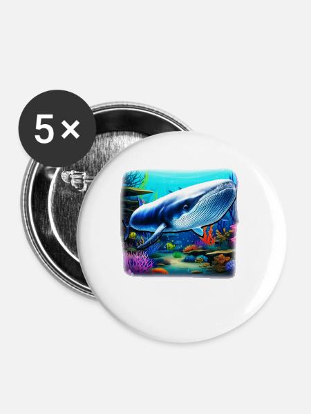Blauwal - Buttons klein 25 mm (5er Pack) - Weiß