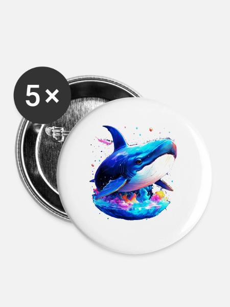 Blauwal - Buttons klein 25 mm (5er Pack) - Weiß