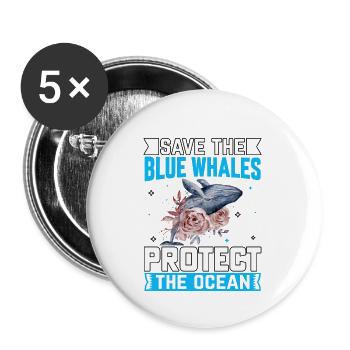 Save the Blue Whales protect the Ocean - Buttons small 1''/25 mm (5-pack) - white - Front