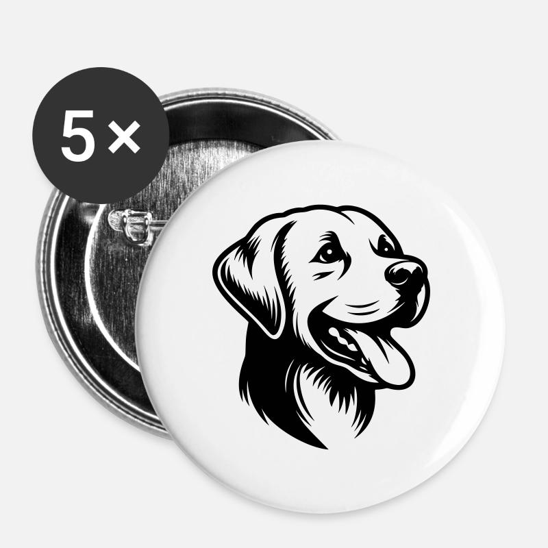 Tête de dessin Labrador - Lot de 5 petits badges (25 mm) - blanc