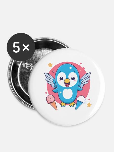 Vogel liebt Eis - Buttons klein 25 mm (5er Pack) - Weiß