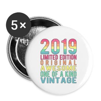 Edition limitée depuis 2019 Anniversaire Millésime 2019 - Lot de 5 petits badges (25 mm) - blanc - Devant