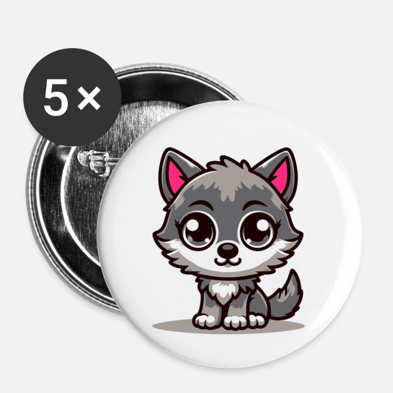 Bébé loup - Lot de 5 petits badges (25 mm) - blanc