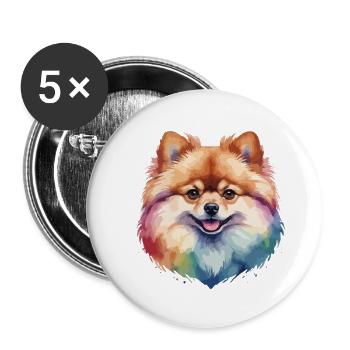 Zwergspitzer Hund bunt und niedlich - Buttons klein 25 mm (5er Pack) - Weiß - Vorne