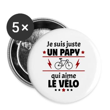 Juste un papy qui aime le vélo, cadeau noël - Lot de 5 petits badges (25 mm) - blanc - Devant