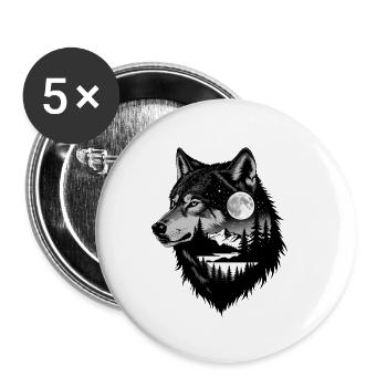 Black Wolf Wolf Portrait. Wolf design - Buttons small 1''/25 mm (5-pack) - white - Front