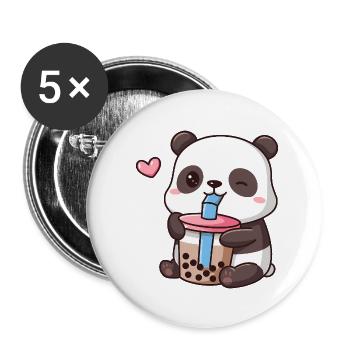 Cute Panda Drinking Boba Tea - Buttons small 1''/25 mm (5-pack) - white - Front