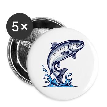 Pêche au saumon Pêche - Lot de 5 petits badges (25 mm) - blanc - Devant