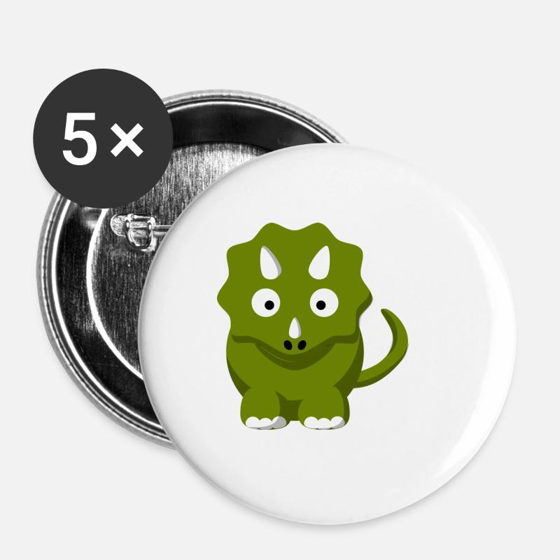Dinosaurier Comic Triceratops - Buttons klein 25 mm (5er Pack) - Weiß