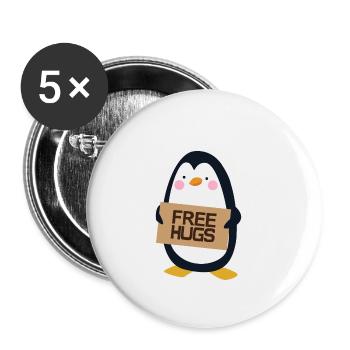 Free Hugs Penguin - Buttons small 1''/25 mm (5-pack) - white - Front