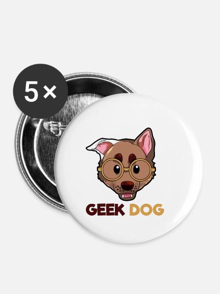 Geek Hund - Buttons klein 25 mm (5er Pack) - Weiß