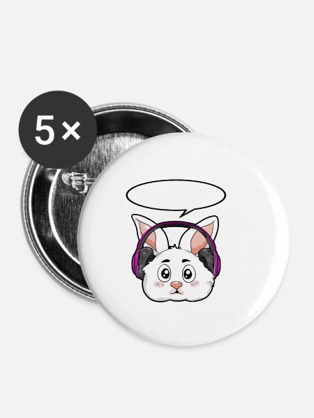 Hase mit Kopfhörer - Buttons klein 25 mm (5er Pack) - Weiß