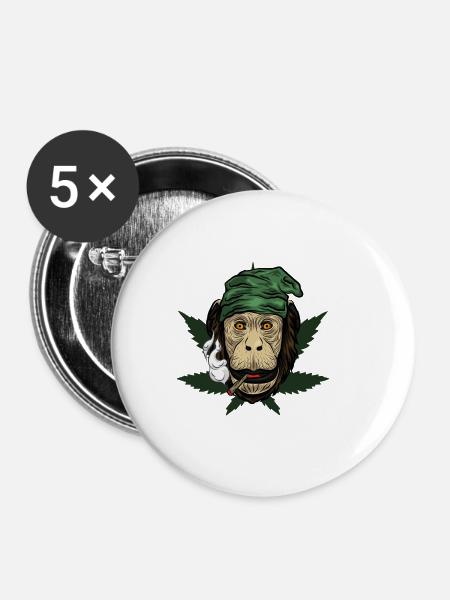 Kiffender Affe Mit Joint - Buttons klein 25 mm (5er Pack) - Weiß