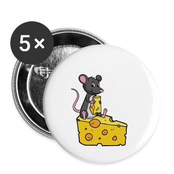 Mouse cartoon for cheese addicts - Buttons small 1''/25 mm (5-pack) - white - Front