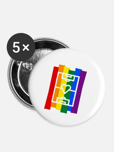 Fußballfeld mit Herz Regenbogen - Buttons klein 25 mm (5er Pack) - Weiß