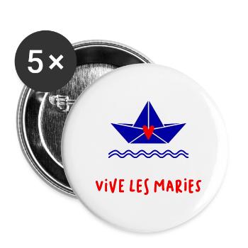 VIVE LES MARIES. JUST MARRIED. SAINT VALENTIN - Lot de 5 petits badges (25 mm) - blanc - Devant