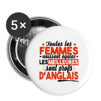 Prof Anglais Professeur English Teacher Collège - Lot de 5 petits badges (25 mm) - blanc - Devant