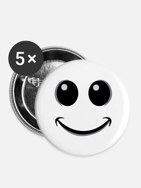 glückliches Gesicht - Buttons klein 25 mm (5er Pack) - Weiß