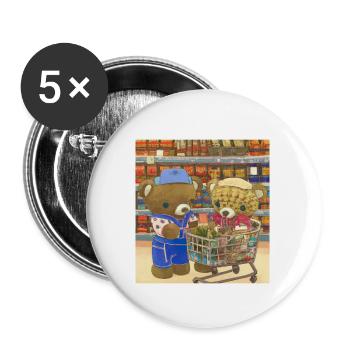 Flauschige Teddybären beim Einkauf im Supermarkt - Buttons klein 25 mm (5er Pack) - Weiß - Vorne