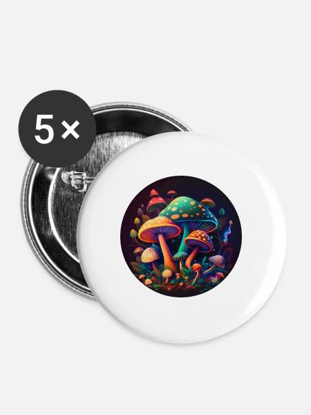TRIPPY PILZE - Buttons klein 25 mm (5er Pack) - Weiß