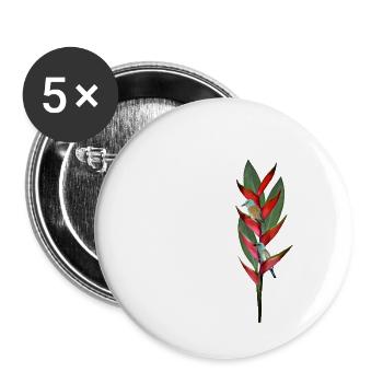 Helconia Blauracke - tropische Blume und Vögel - Buttons klein 25 mm (5er Pack) - Weiß - Vorne