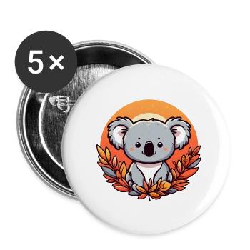 Koala im Herbst Bunte Blätter Laub - Buttons klein 25 mm (5er Pack) - Weiß - Vorne