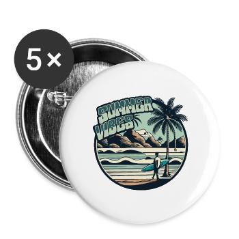 Rétro Surfer Été Palmiers Plage Soleil Vacances - Lot de 5 petits badges (25 mm) - blanc - Devant