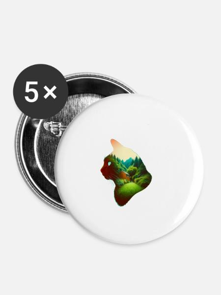 Nature in Cat Pattern - Buttons klein 25 mm (5er Pack) - Weiß