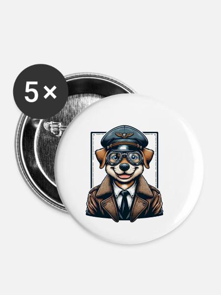 Cute Dog Pilot - Buttons klein 25 mm (5er Pack) - Weiß