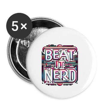 Battez-le Nerd 10 - Lot de 5 petits badges (25 mm) - blanc - Devant