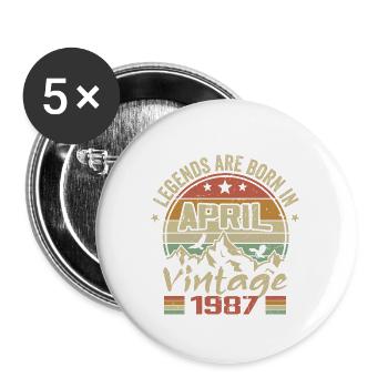 Born in April 1987 Vintage - April 1987 Gift - Buttons small 1''/25 mm (5-pack) - white - Front