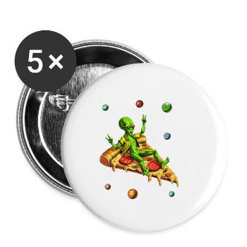 Alien Riding Pizza - Buttons small 1''/25 mm (5-pack) - white - Front