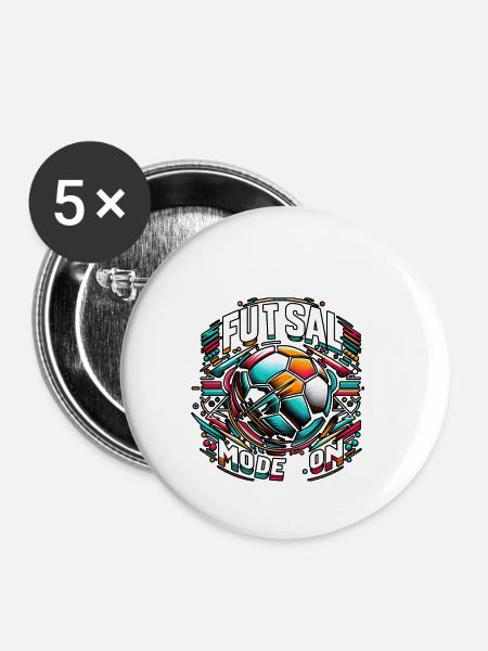 Futsal Mode On 9 - Buttons klein 25 mm (5er Pack) - Weiß
