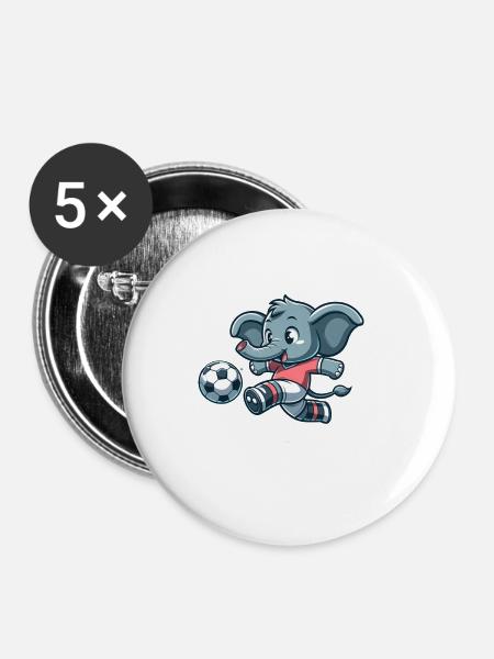 Cute Soccer Player Elephant - Buttons klein 25 mm (5er Pack) - Weiß
