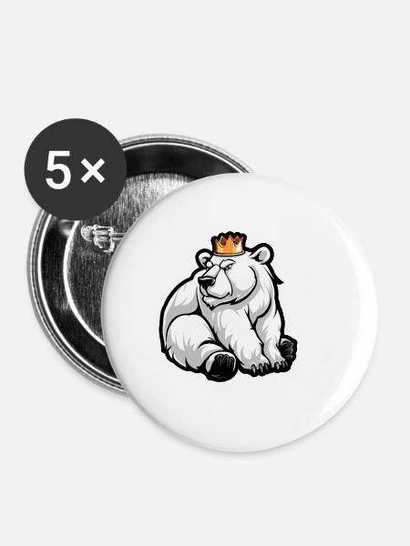 Eisbär Comic Krone - Buttons klein 25 mm (5er Pack) - Weiß