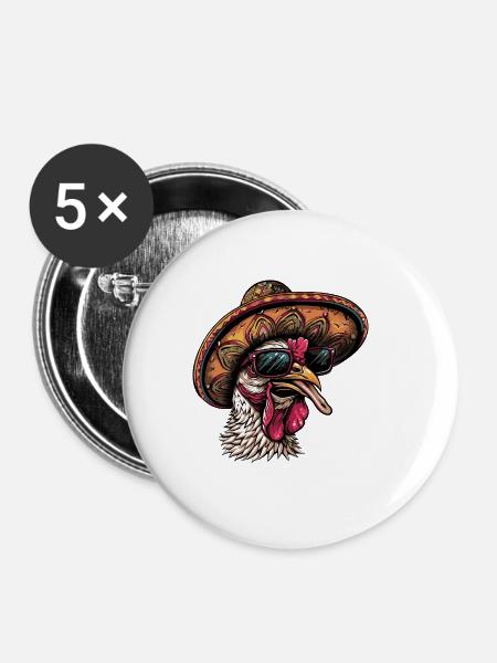 Truthahn Comic Lustig Sombrero - Buttons klein 25 mm (5er Pack) - Weiß