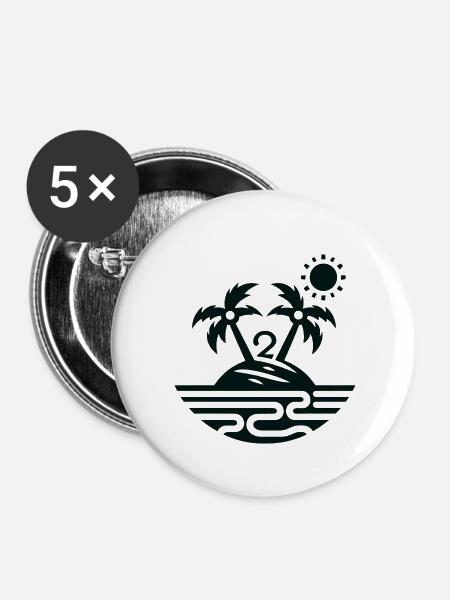 Insel mit 2 Palmen - Buttons klein 25 mm (5er Pack) - Weiß