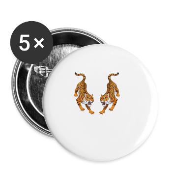 Thaïlande Sak Yant Thai Twin Tiger - Lot de 5 petits badges (25 mm) - blanc - Devant