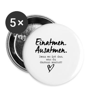 Einatmen Ausatmen - Buttons klein 25 mm (5er Pack) - Weiß - Vorne