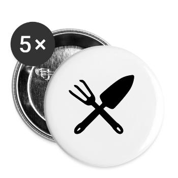 Couleur de jardin d'outil de râteau et de pelle sélectionnable - Lot de 5 petits badges (25 mm) - blanc - Devant