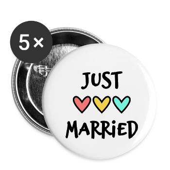 JUST MARRIED. VIVE LES MARIES. EVJF - Lot de 5 petits badges (25 mm) - blanc - Devant