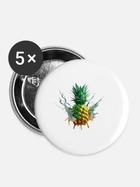 Farbenfrohe Ananas - Buttons klein 25 mm (5er Pack) - Weiß