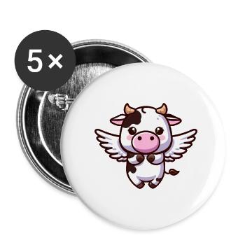 Vache céleste : un ange avec des ailes - Lot de 5 petits badges (25 mm) - blanc - Devant