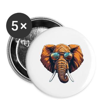 Cooler Elefant mit Sonnenbrille in Warmen - Buttons klein 25 mm (5er Pack) - Weiß - Vorne