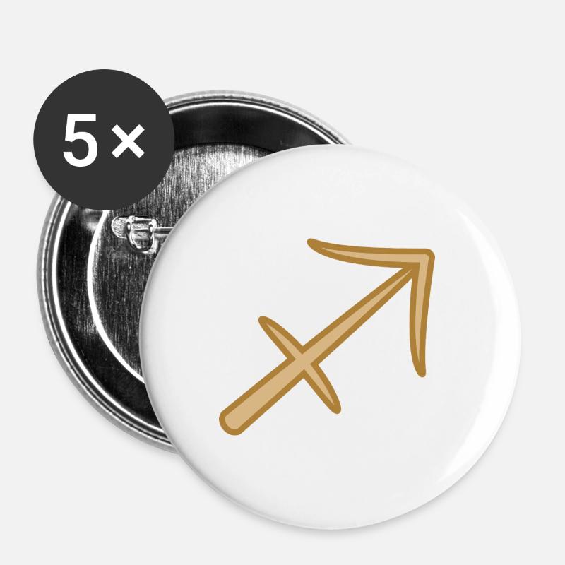 Symbole du zodiaque Sagittaire Deux Tons Doré - Lot de 5 petits badges (25 mm) - blanc