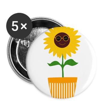 Fleur Motif Tournesol des années 70 - Lot de 5 petits badges (25 mm) - blanc - Devant
