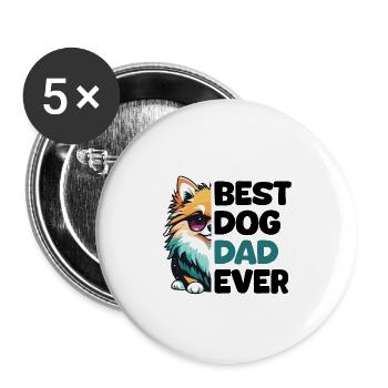 Meilleur papa chien de tous les temps - Poméranie - Lot de 5 petits badges (25 mm) - blanc - Devant